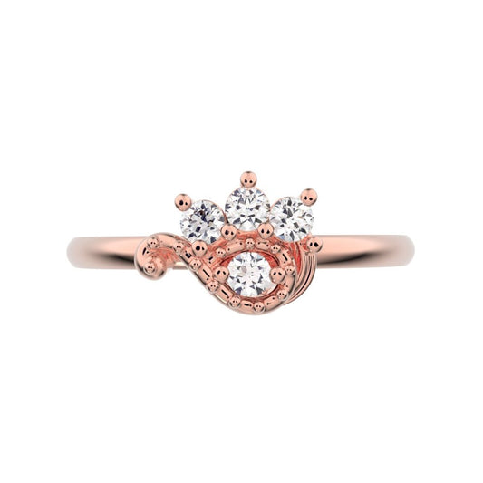 0.12 ct Round Cut Moissanite dainty Minimalist eye cluster floral Abstract light 14K / 18K Solid Rose Gold everyday ring