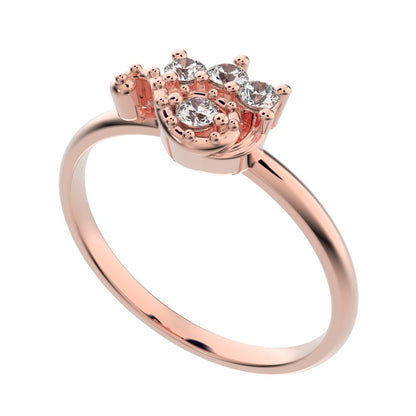 0.12 ct Round Cut Moissanite dainty Minimalist eye cluster floral Abstract light 14K / 18K Solid Rose Gold everyday ring