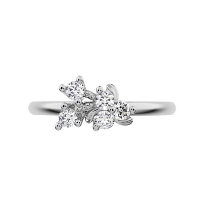 0.145 ct Round Cut Simulated Clear Diamond dainty Minimalist cluster floral Abstract light 14K / 18K Solid White Gold everyday ring