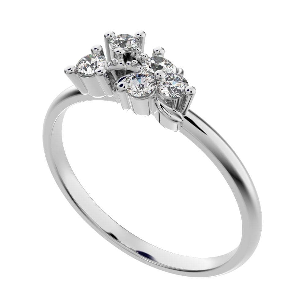 0.145 ct Round Cut Simulated Clear Diamond dainty Minimalist cluster floral Abstract light 14K / 18K Solid White Gold everyday ring