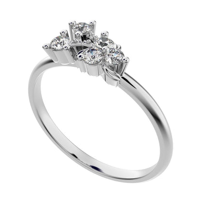 0.145 ct Round Cut Simulated Clear Diamond dainty Minimalist cluster floral Abstract light 14K / 18K Solid White Gold everyday ring