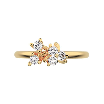 0.145 ct Round Cut Moissanite dainty Minimalist cluster floral Abstract light 14K / 18K Solid Yellow Gold everyday ring
