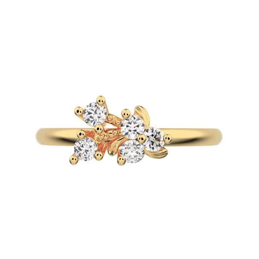 0.145 ct Round Cut Moissanite dainty Minimalist cluster floral Abstract light 14K / 18K Solid Yellow Gold everyday ring