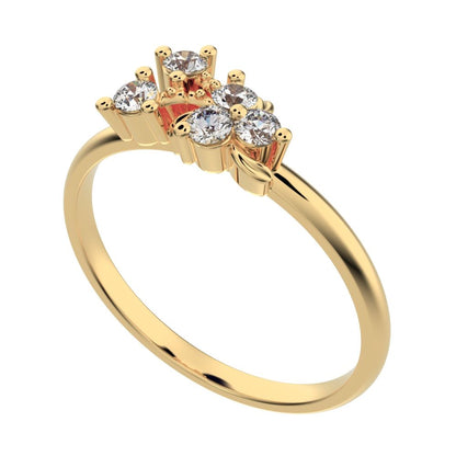 0.145 ct Round Cut Simulated Clear Diamond dainty Minimalist cluster floral Abstract light 14K / 18K Solid Yellow Gold everyday ring