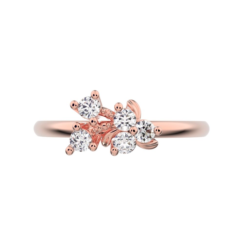 0.145 ct Round Cut Simulated Clear Diamond dainty Minimalist cluster floral Abstract light 14K / 18K Solid Rose Gold everyday ring