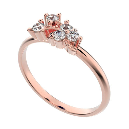 0.145 ct Round Cut Simulated Clear Diamond dainty Minimalist cluster floral Abstract light 14K / 18K Solid Rose Gold everyday ring