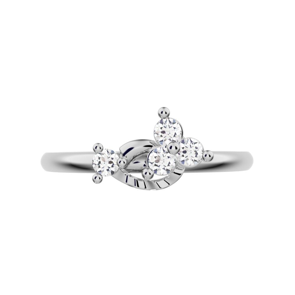 0.115 ct Round Cut Simulated Clear Diamond dainty Minimalist cluster floral Abstract light 14K / 18K Solid White Gold everyday ring