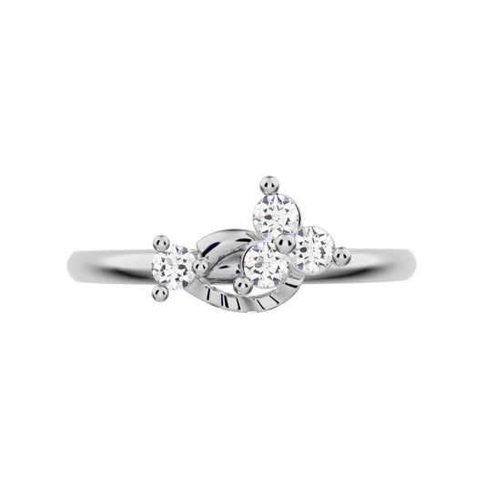 0.115 ct Round Cut Moissanite dainty Minimalist cluster floral Abstract light 14K / 18K Solid White Gold everyday ring