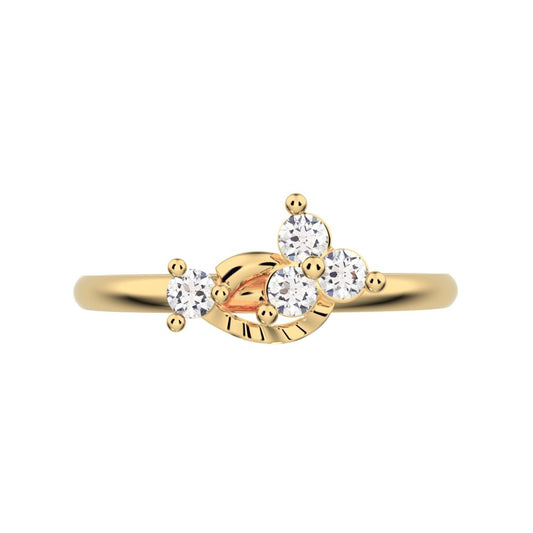 0.115 ct Round Cut Moissanite dainty Minimalist cluster floral Abstract light 14K / 18K Solid Yellow Gold everyday ring