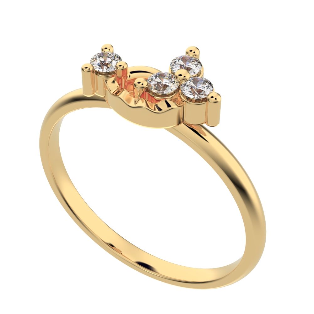 0.115 ct Round Cut Moissanite dainty Minimalist cluster floral Abstract light 14K / 18K Solid Yellow Gold everyday ring