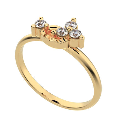 0.115 ct Round Cut Moissanite dainty Minimalist cluster floral Abstract light 14K / 18K Solid Yellow Gold everyday ring