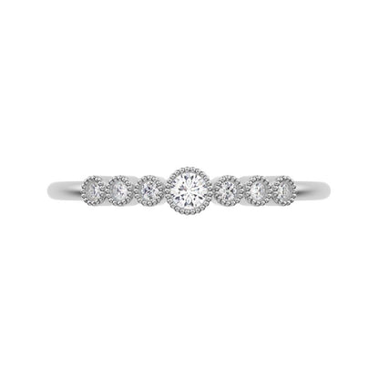 0.085 ct Round Cut Simulated Clear Diamond dainty halo Minimalist solitaire with accents milgrain 14K / 18K Solid White Gold everyday ring