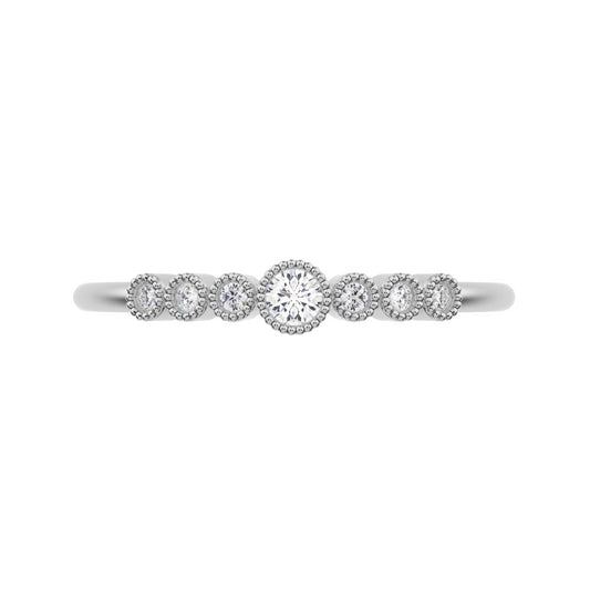 0.085 ct Round Cut Simulated Clear Diamond dainty halo Minimalist solitaire with accents milgrain 14K / 18K Solid White Gold everyday ring