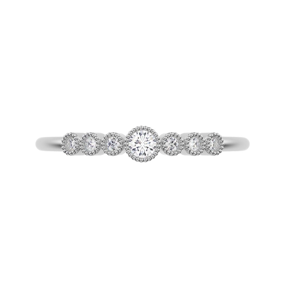 0.085 ct Round Cut Moissanite dainty halo Minimalist solitaire with accents bezel milgrain 14K / 18K Solid White Gold everyday ring