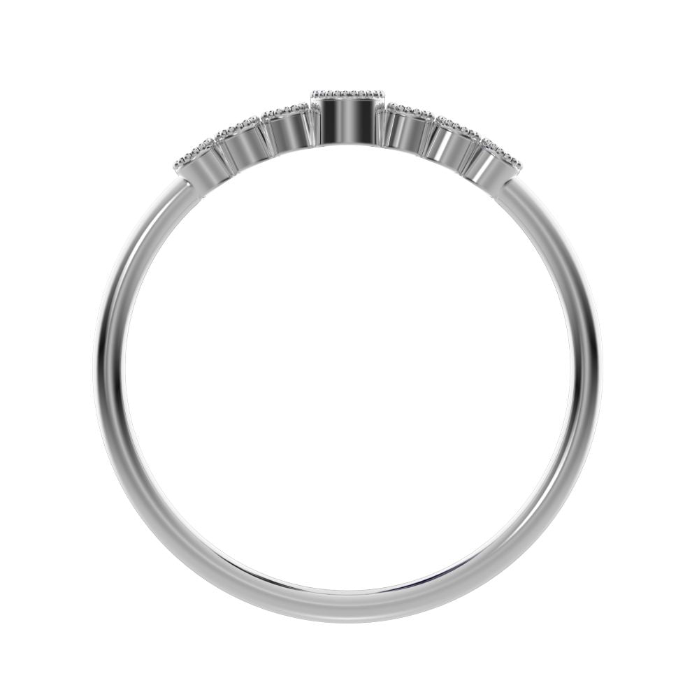 0.085 ct Round Cut Moissanite dainty halo Minimalist solitaire with accents bezel milgrain 14K / 18K Solid White Gold everyday ring