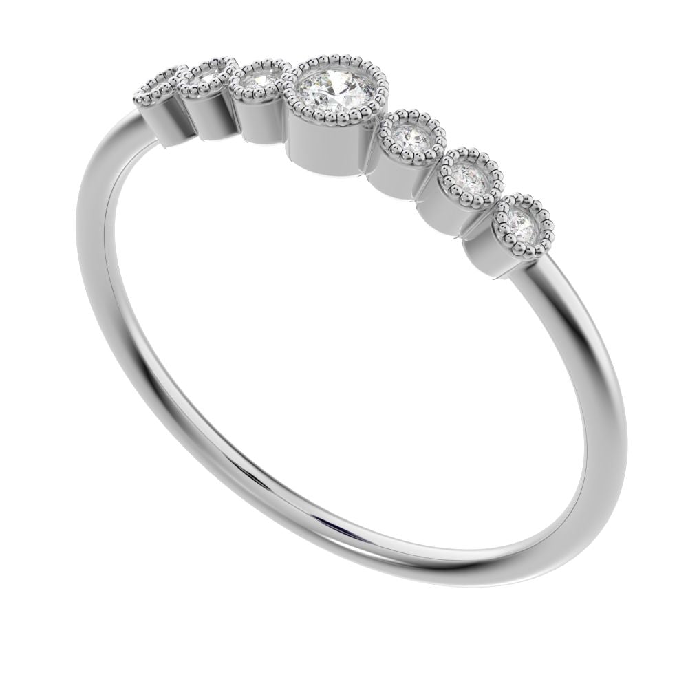0.085 ct Round Cut Moissanite dainty halo Minimalist solitaire with accents bezel milgrain 14K / 18K Solid White Gold everyday ring