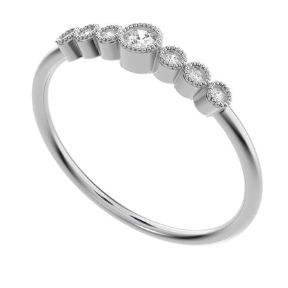0.085 ct Round Cut Moissanite dainty halo Minimalist solitaire with accents bezel milgrain 14K / 18K Solid White Gold everyday ring