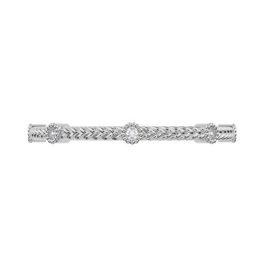 0.0375 ct Round Cut Moissanite dainty Minimalist Stackable knot milgrain rope 14K / 18K Solid White Gold everyday wedding band