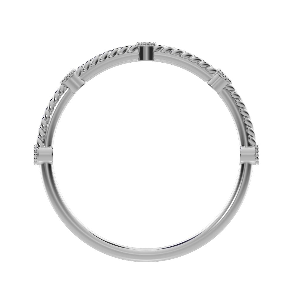 0.0375 ct Round Cut Simulated Clear Diamond dainty Minimalist Stackable knot milgrain rope 14K / 18K Solid White Gold everyday wedding band