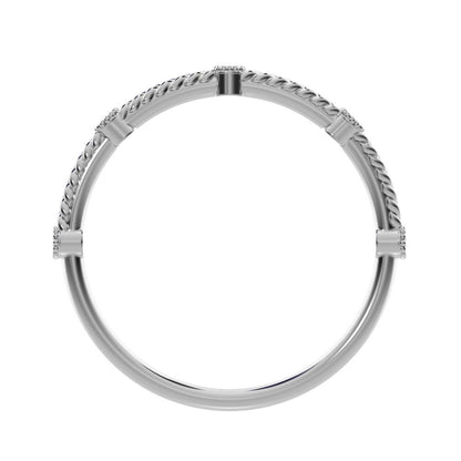 0.0375 ct Round Cut Moissanite dainty Minimalist Stackable knot milgrain rope 14K / 18K Solid White Gold everyday wedding band