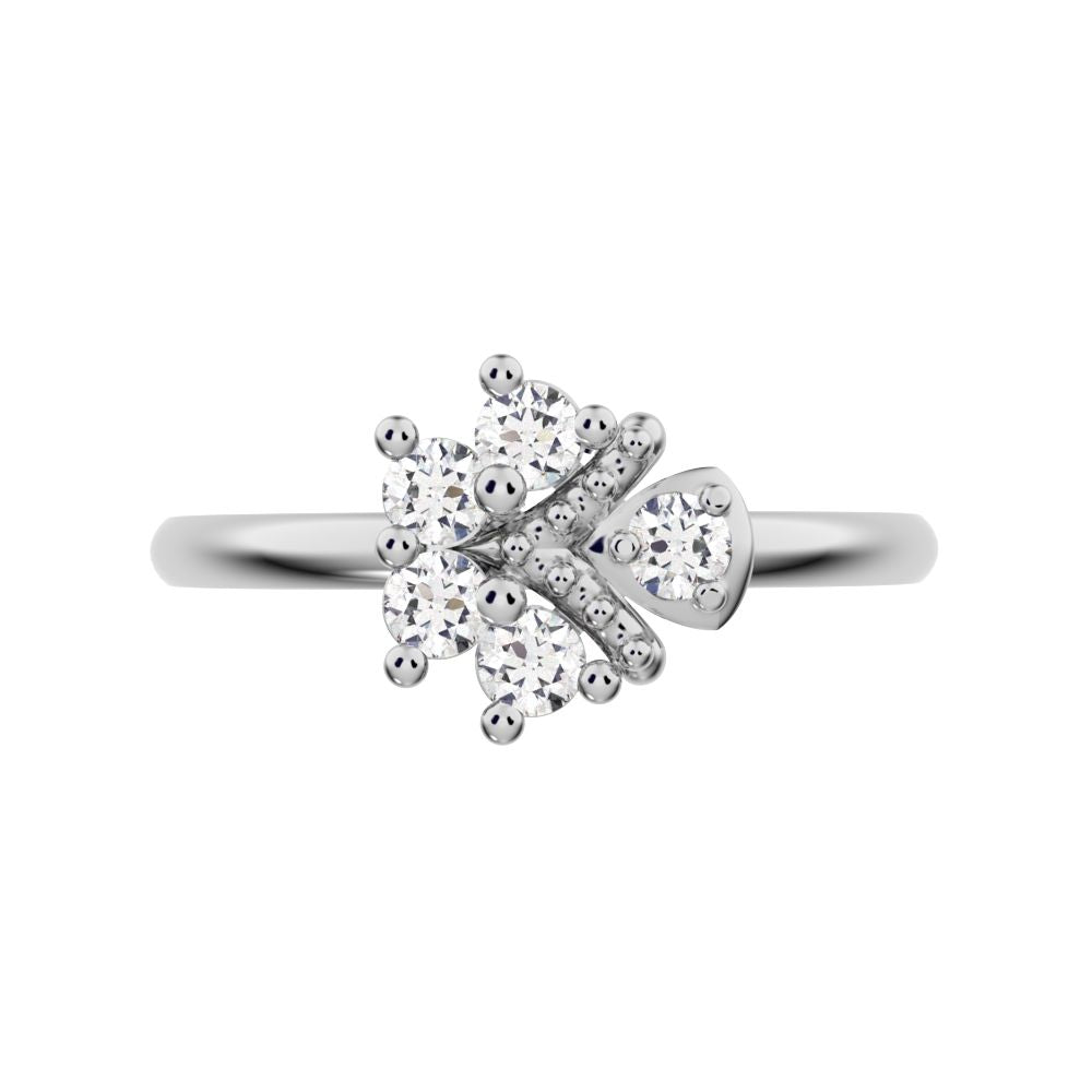 0.15 ct Round Cut Simulated Clear Diamond dainty Minimalist cluster floral Abstract light eye 14K / 18K Solid White Gold everyday ring