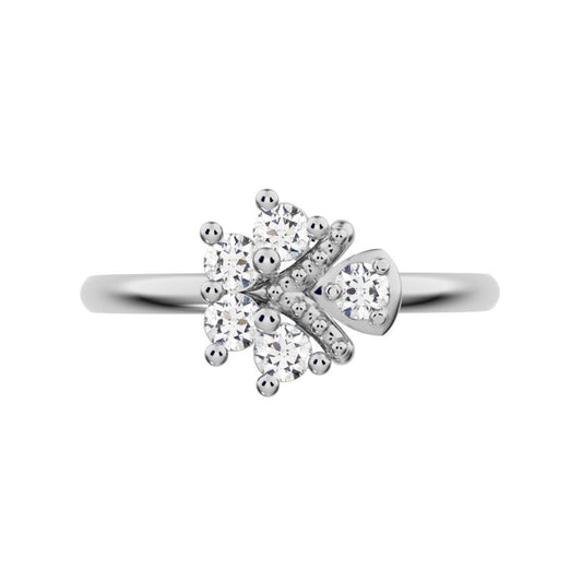 0.15 ct Round Cut Moissanite dainty Minimalist cluster floral Abstract light eye 14K / 18K Solid White Gold everyday ring
