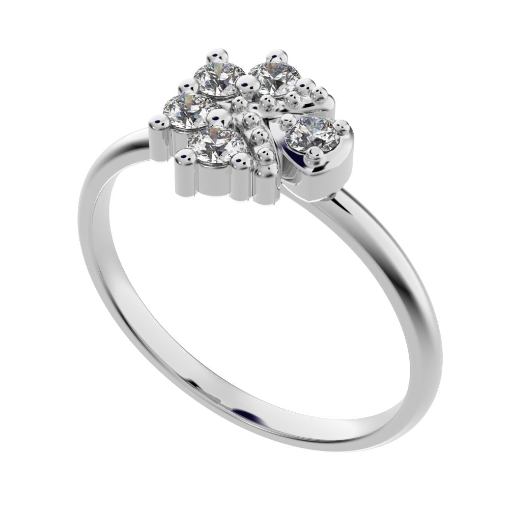0.15 ct Round Cut Simulated Clear Diamond dainty Minimalist cluster floral Abstract light eye 14K / 18K Solid White Gold everyday ring
