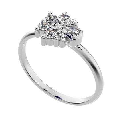 0.15 ct Round Cut Simulated Clear Diamond dainty Minimalist cluster floral Abstract light eye 14K / 18K Solid White Gold everyday ring