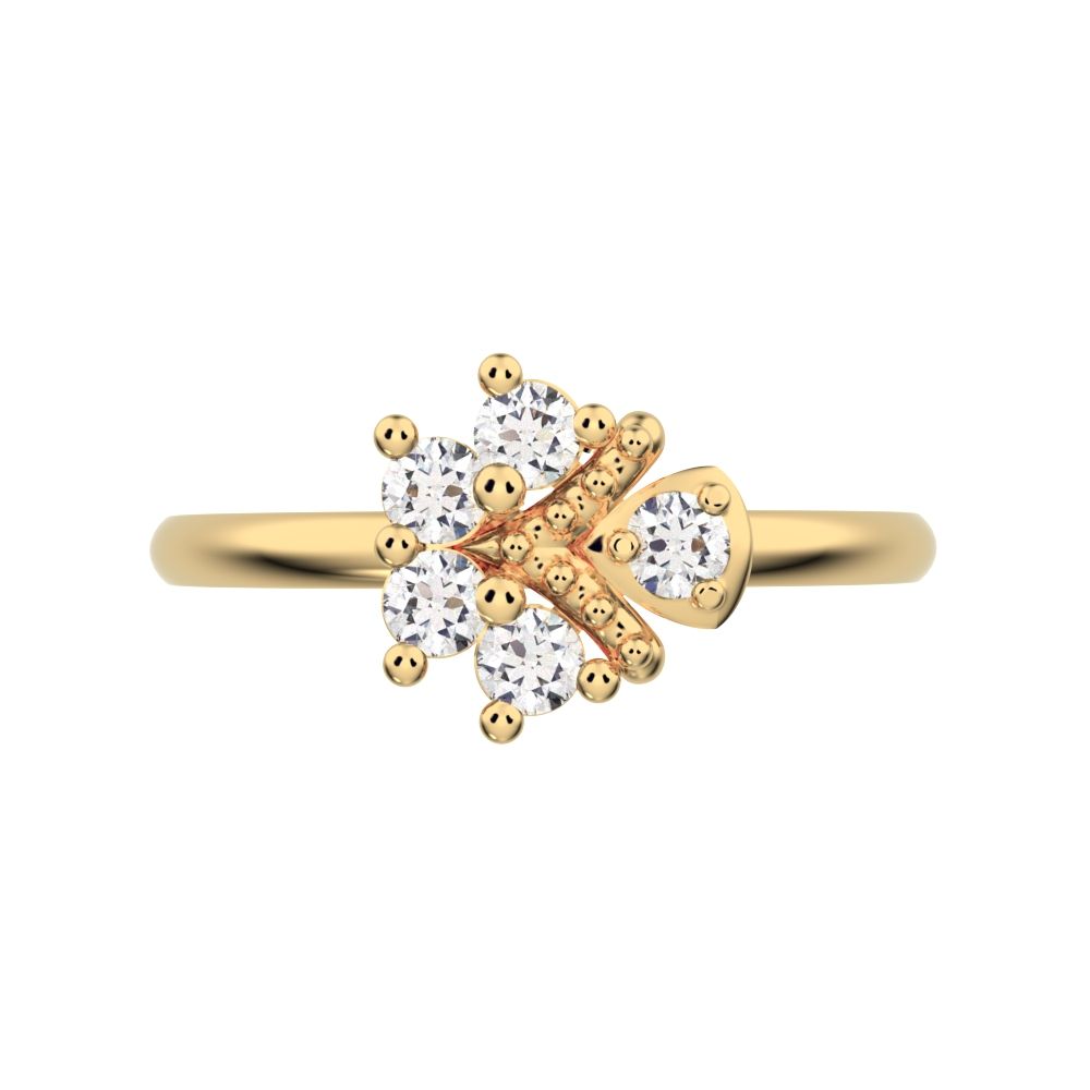 0.15 ct Round Cut Moissanite dainty Minimalist cluster floral Abstract light eye 14K / 18K Solid Yellow Gold everyday ring