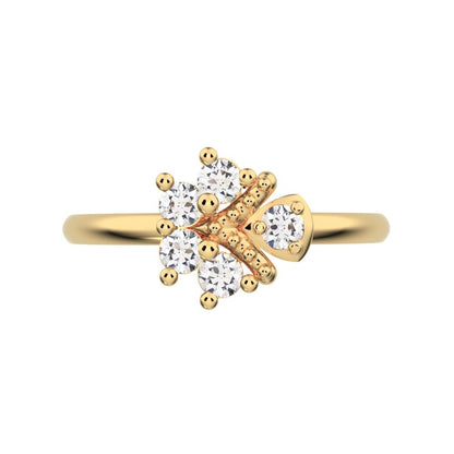 0.15 ct Round Cut Moissanite dainty Minimalist cluster floral Abstract light eye 14K / 18K Solid Yellow Gold everyday ring
