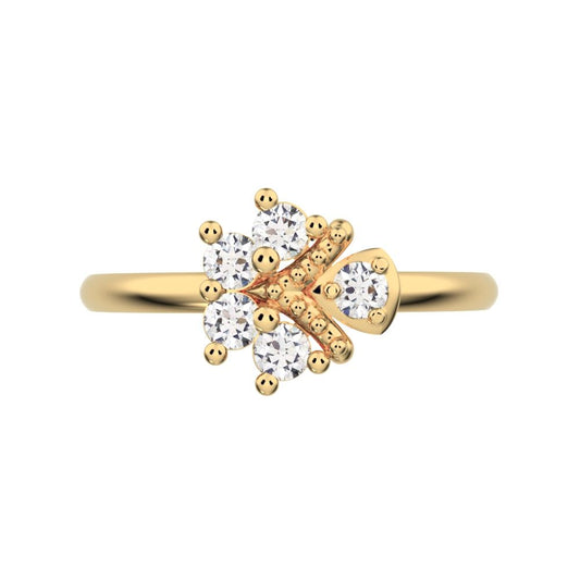 0.15 ct Round Cut Moissanite dainty Minimalist cluster floral Abstract light eye 14K / 18K Solid Yellow Gold everyday ring