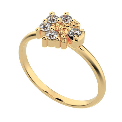 0.15 ct Round Cut Moissanite dainty Minimalist cluster floral Abstract light eye 14K / 18K Solid Yellow Gold everyday ring