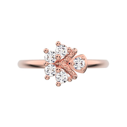 0.15 ct Round Cut Moissanite dainty Minimalist cluster floral Abstract light eye 14K / 18K Solid Rose Gold everyday ring