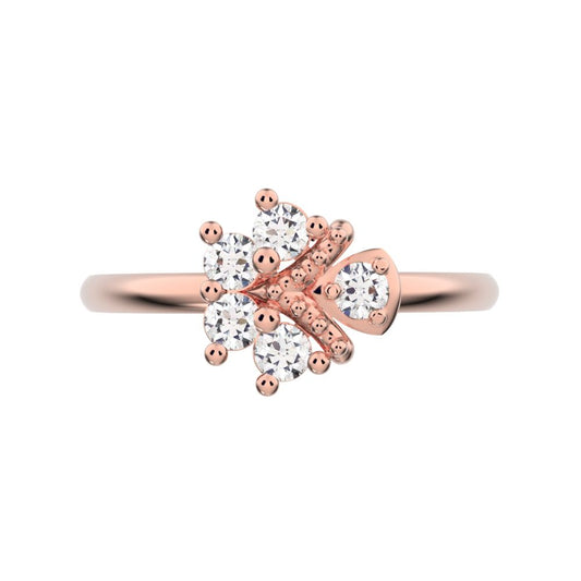 0.15 ct Round Cut Moissanite dainty Minimalist cluster floral Abstract light eye 14K / 18K Solid Rose Gold everyday ring