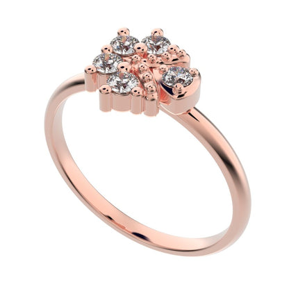 0.15 ct Round Cut Moissanite dainty Minimalist cluster floral Abstract light eye 14K / 18K Solid Rose Gold everyday ring