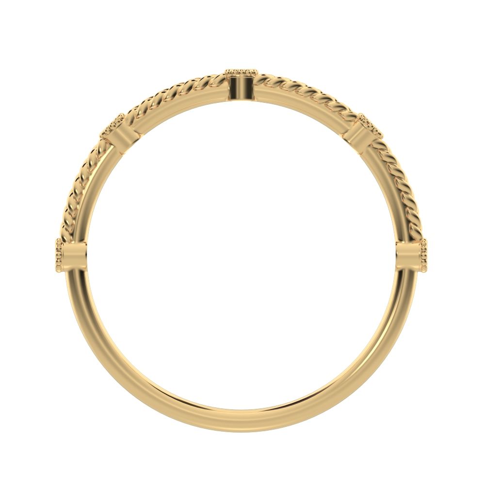 0.0375Ct Round Cut Simulated Clear Diamond dainty Minimalist Stackable knot milgrain rope 14K / 18K Solid Yellow Gold everyday wedding band