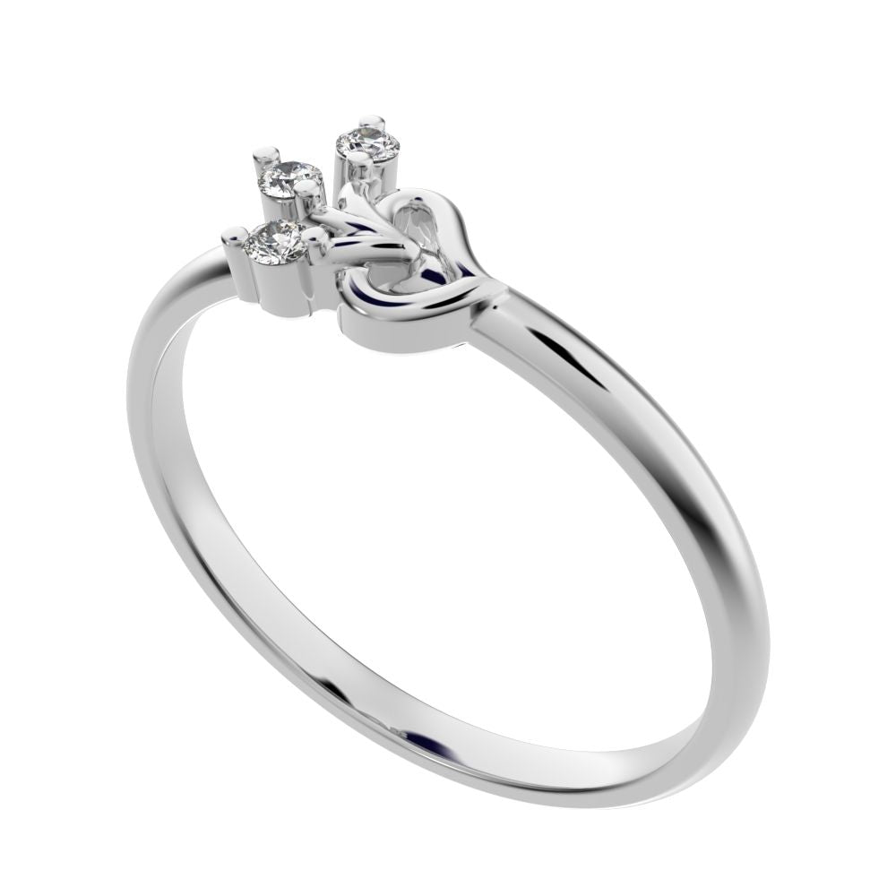 0.045 ct Round Cut Simulated Clear Diamond dainty Minimalist cluster floral Abstract eye petal 14K / 18K Solid White Gold everyday ring