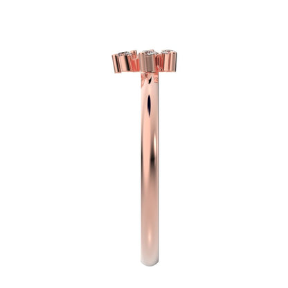 0.045 ct Round Cut Moissanite dainty Minimalist cluster floral Abstract light eye petal 14K / 18K Solid Rose Gold everyday ring