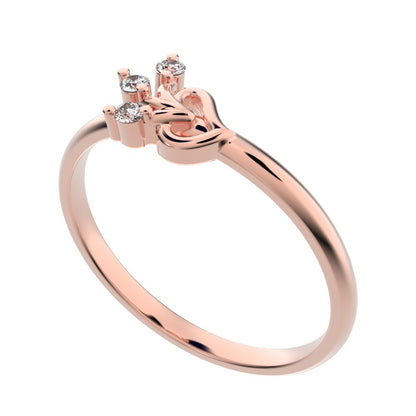 0.045 ct Round Cut Simulated Clear Diamond dainty Minimalist cluster floral Abstract eye petal 14K / 18K Solid Rose Gold everyday ring