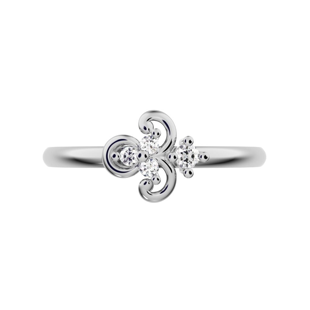 0.05 ct Round Cut Simulated Clear Diamond dainty Minimalist cluster floral Abstract eye petal 14K / 18K Solid White Gold everyday ring