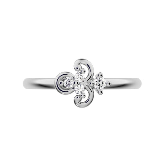 0.05 ct Round Cut Simulated Clear Diamond dainty Minimalist cluster floral Abstract eye petal 14K / 18K Solid White Gold everyday ring