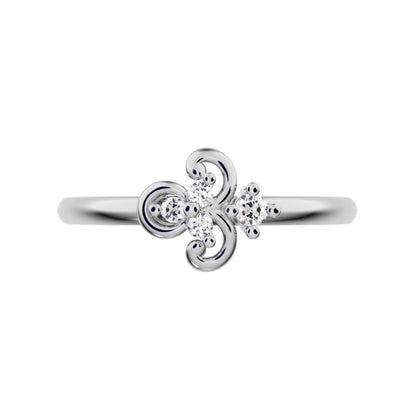0.05 ct Round Cut Moissanite dainty Minimalist cluster floral Abstract light eye petal 14K / 18K Solid White Gold everyday ring