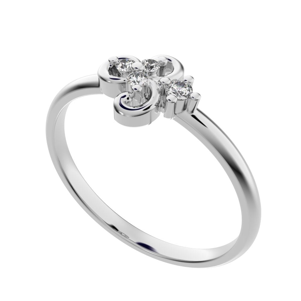 0.05 ct Round Cut Moissanite dainty Minimalist cluster floral Abstract light eye petal 14K / 18K Solid White Gold everyday ring