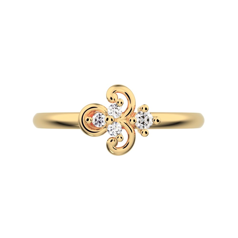 0.05 ct Round Cut Moissanite dainty Minimalist cluster floral Abstract light eye petal 14K / 18K Solid Yellow Gold everyday ring