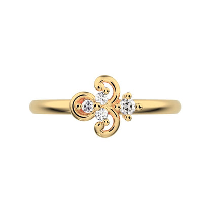 0.05 ct Round Cut Moissanite dainty Minimalist cluster floral Abstract light eye petal 14K / 18K Solid Yellow Gold everyday ring