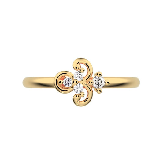 0.05 ct Round Cut Moissanite dainty Minimalist cluster floral Abstract light eye petal 14K / 18K Solid Yellow Gold everyday ring