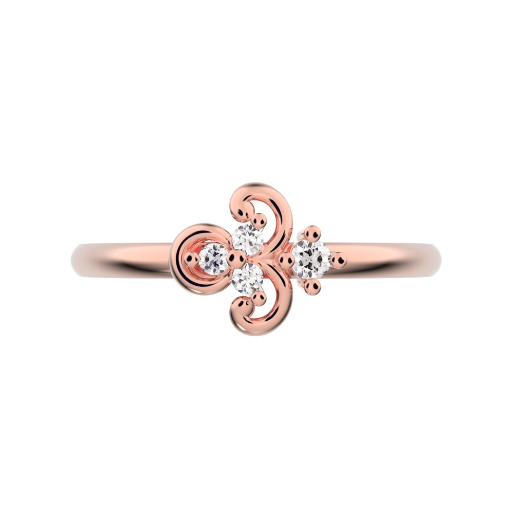 0.05 ct Round Cut Moissanite dainty Minimalist cluster floral Abstract light eye petal 14K / 18K Solid Rose Gold everyday ring