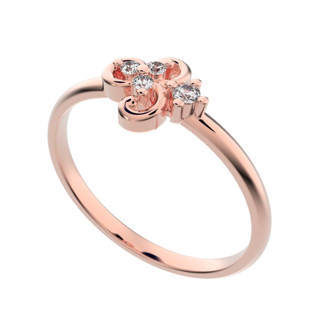 0.05 ct Round Cut Moissanite dainty Minimalist cluster floral Abstract light eye petal 14K / 18K Solid Rose Gold everyday ring