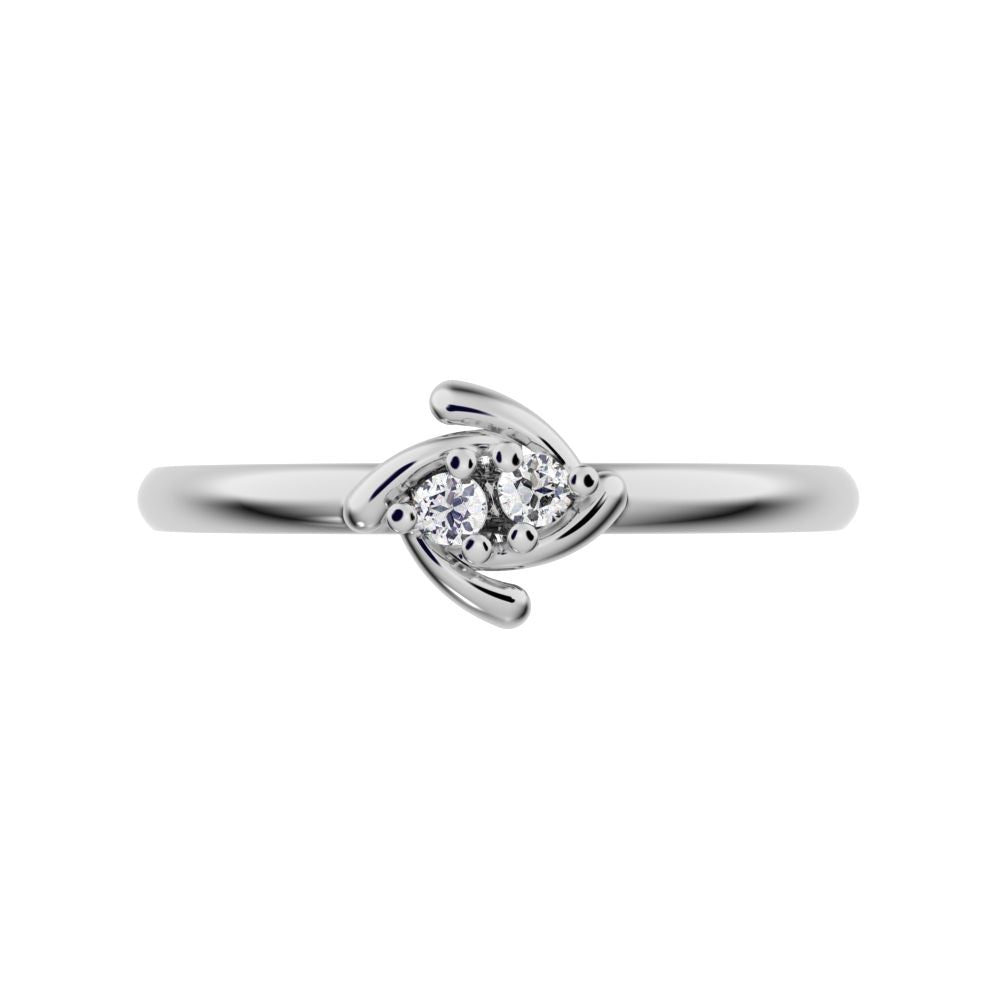 0.03 ct Round Cut Simulated Clear Diamond dainty Minimalist cluster floral Abstract eye petal 14K / 18K Solid White Gold everyday ring