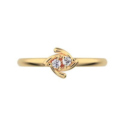 0.03 ct Round Cut Simulated Clear Diamond dainty Minimalist cluster floral Abstract eye petal 14K / 18K Solid Yellow Gold everyday ring